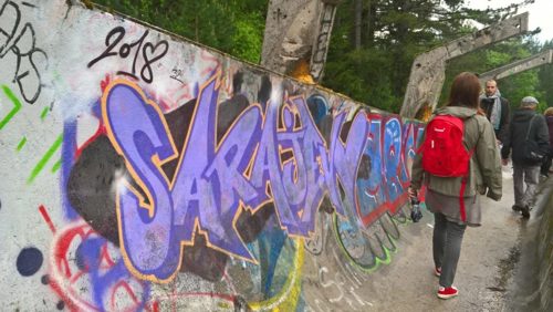 Remnants of 1984 Olympic bobsleigh and luge track on Mt Trebević