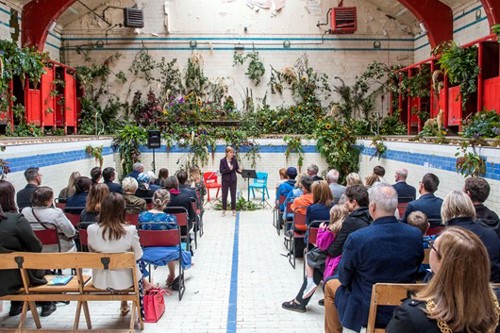 First Minister Nicola Sturgeon sharing some opening words at the launch of Doors Open Days 2019, Govanhill Baths