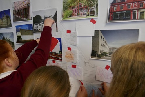 Pupils from Stornoway Primary school working on a display