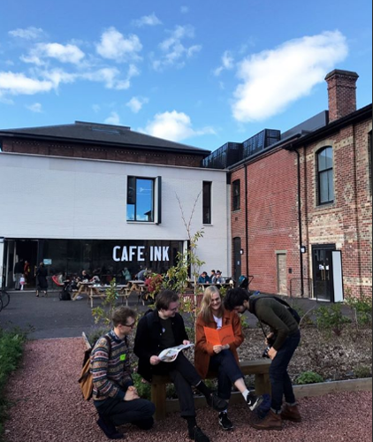 YAP member Laura's friends enjoying Edinburgh Doors Open Days at Edinburgh Printmakers.