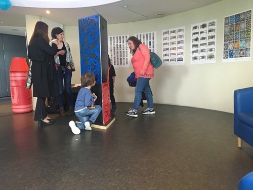 School pupils and members of the public engage with the new public sculpture
