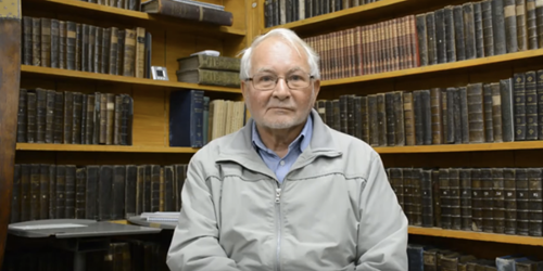 Man sitting in Leadhills Miner's Library