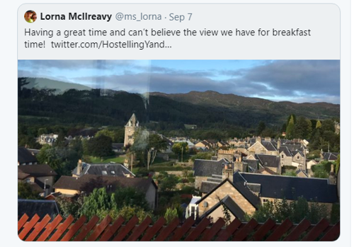 Instagram post showing the view from Pitlochry Youth Hostel